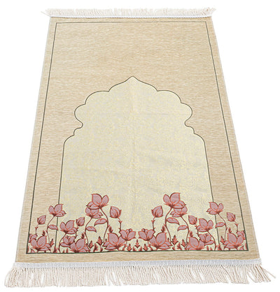 Modefa Prayer Rug Mink Chenille & Taffeta Islamic Prayer Mat Poppies - Mink