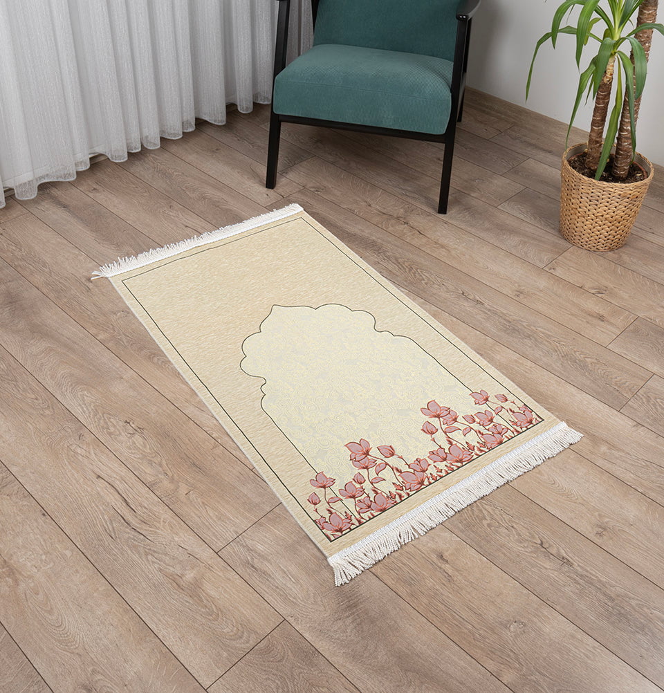 Modefa Prayer Rug Mink Chenille & Taffeta Islamic Prayer Mat Poppies - Mink