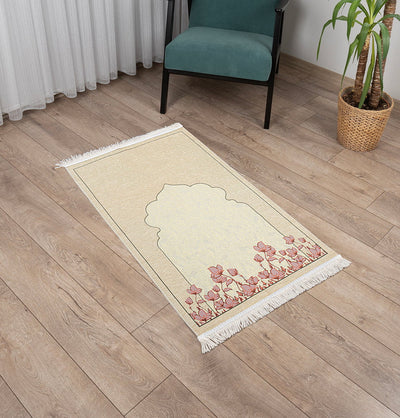 Modefa Prayer Rug Mink Chenille & Taffeta Islamic Prayer Mat Poppies - Mink