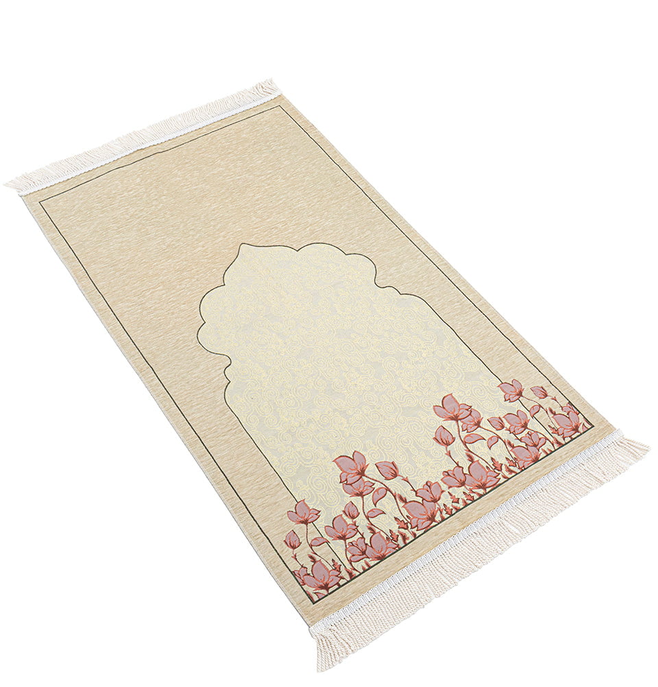Modefa Prayer Rug Mink Chenille & Taffeta Islamic Prayer Mat Poppies - Mink