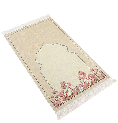 Modefa Prayer Rug Mink Chenille & Taffeta Islamic Prayer Mat Poppies - Mink
