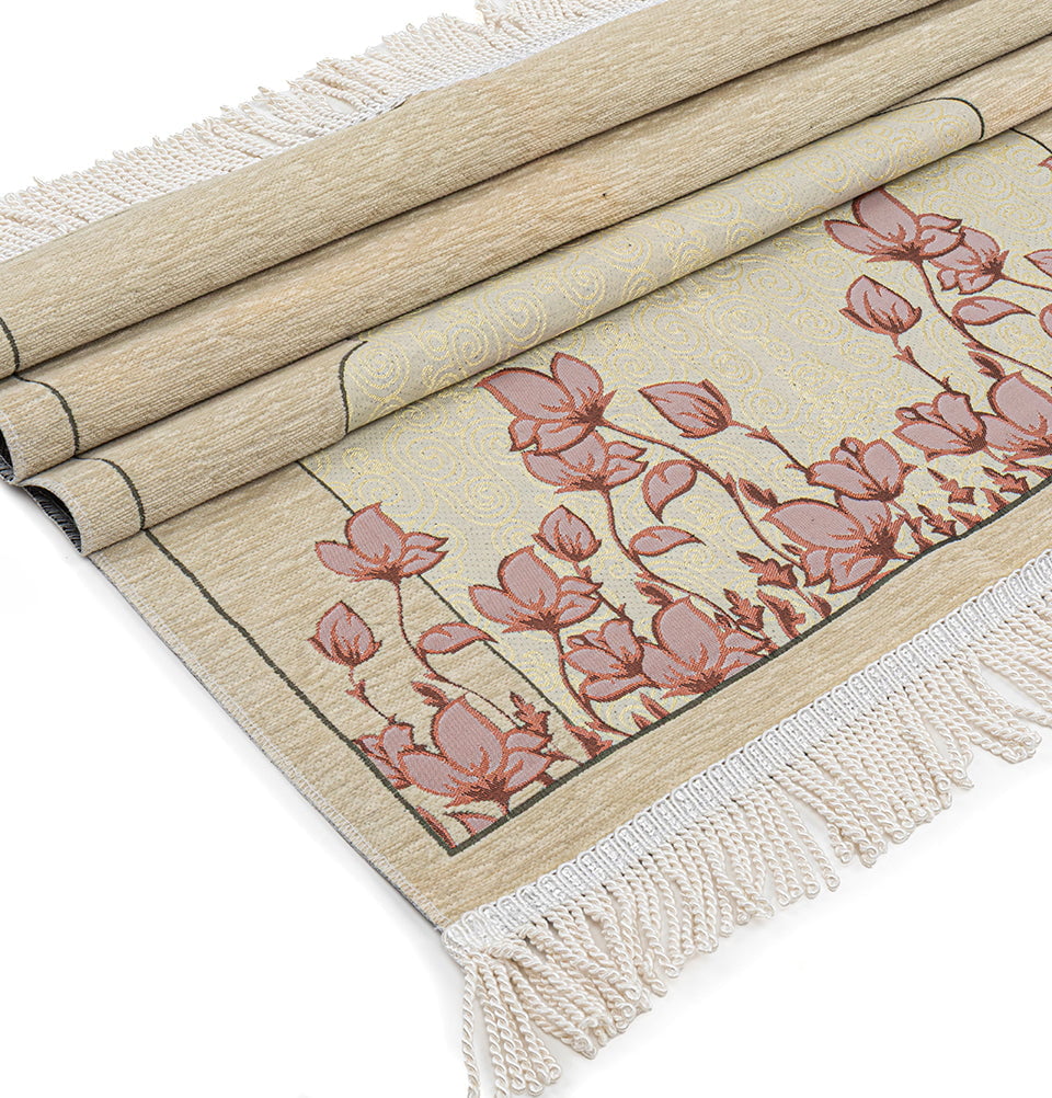 Modefa Prayer Rug Mink Chenille & Taffeta Islamic Prayer Mat Poppies - Mink