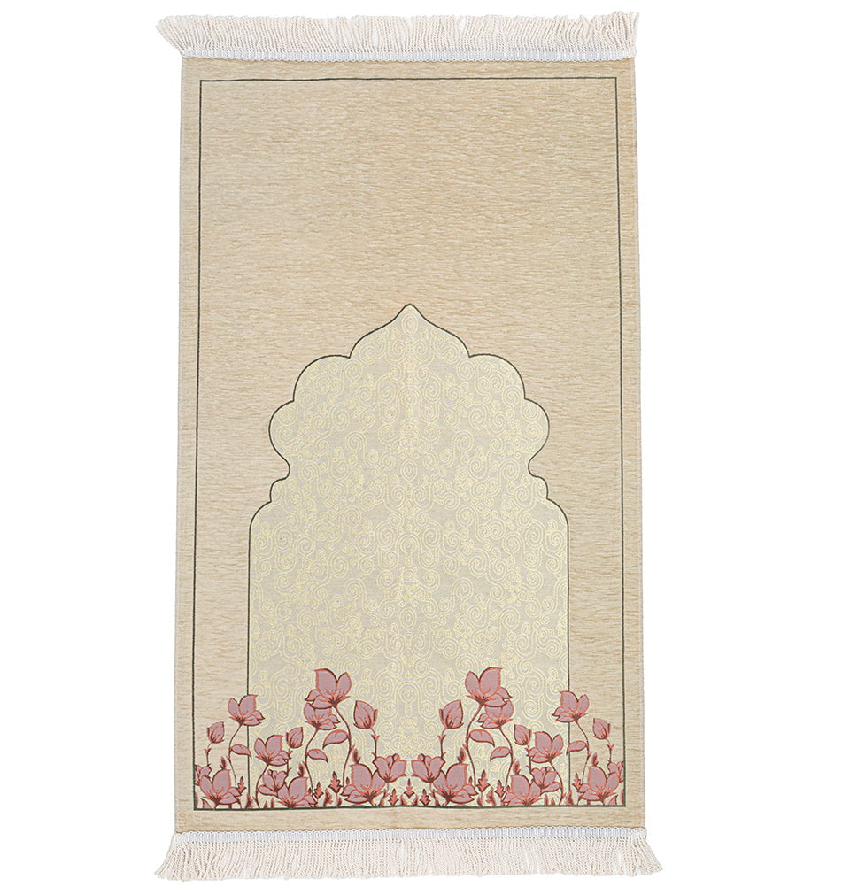 Modefa Prayer Rug Mink Chenille & Taffeta Islamic Prayer Mat Poppies - Mink