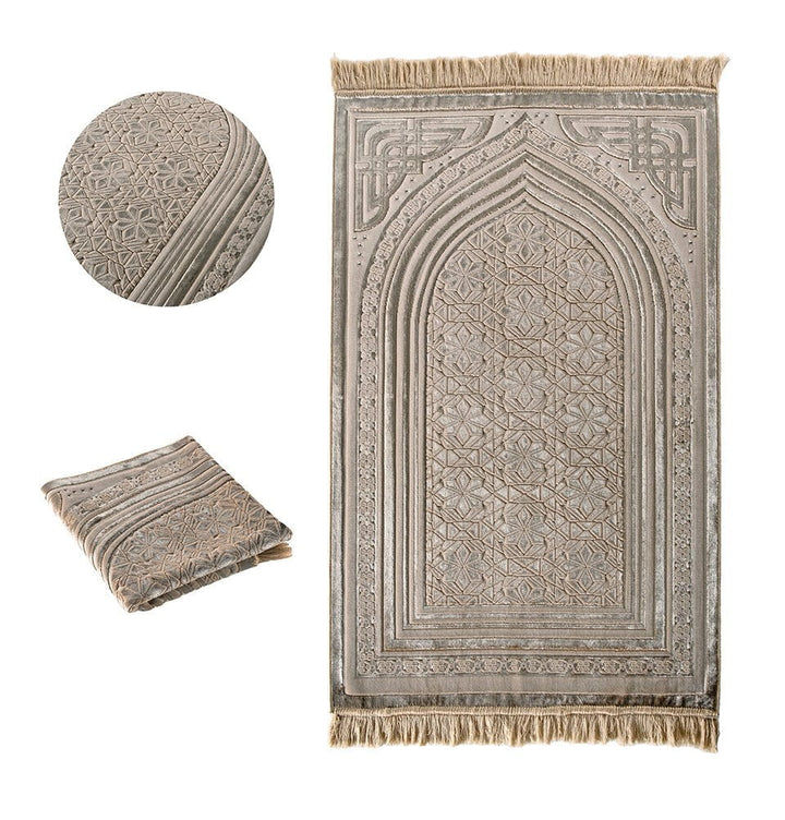 Luxury Velvet Islamic Prayer Rug Najma Mink