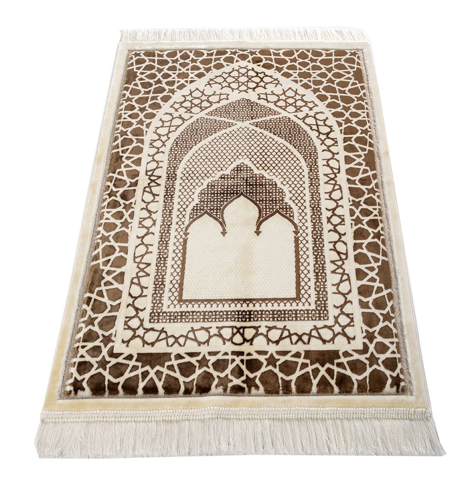 Modefa Prayer Rug Mocha Saray Plush Islamic Prayer Rug - Mocha