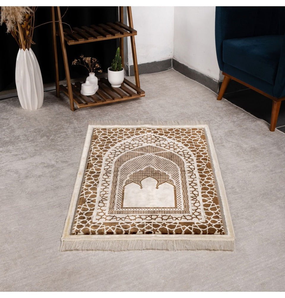 Modefa Prayer Rug Mocha Saray Plush Islamic Prayer Rug - Mocha