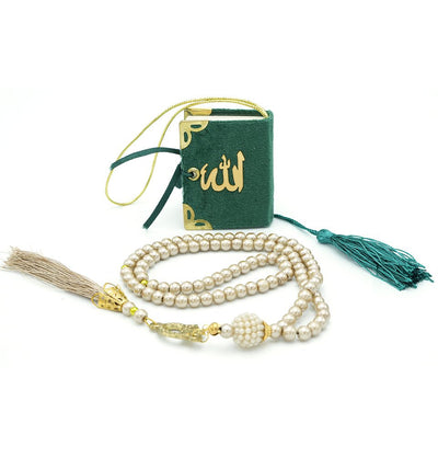 Modefa Prayer Rug Mother's Day Gift Bag Set with Prayer Mat, Prayer Beads and Mini Quran - Jade Green