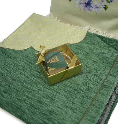Modefa Prayer Rug Mother's Day Gift Bag Set with Prayer Mat, Prayer Beads and Mini Quran - Jade Green