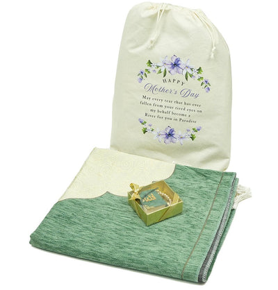 Modefa Prayer Rug Mother's Day Gift Bag Set with Prayer Mat, Prayer Beads and Mini Quran - Jade Green