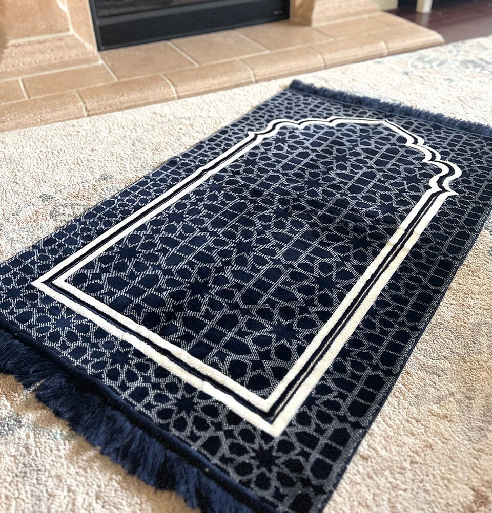 Modefa Prayer Rug Navy Blue Double Plush Wide Islamic Prayer Rug Andalus - Navy Blue