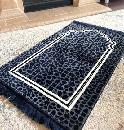 Modefa Prayer Rug Navy Blue Double Plush Wide Islamic Prayer Rug Andalus - Navy Blue