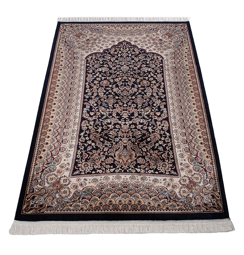 Luxury Velvet Carpet Islamic Prayer Rug Lale - Navy Blue