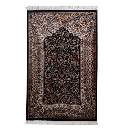 Modefa Prayer Rug Navy Blue Luxury Velvet Carpet Islamic Prayer Rug Lale - Navy Blue