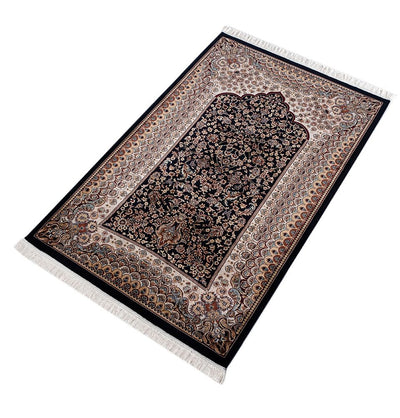 Modefa Prayer Rug Navy Blue Luxury Velvet Carpet Islamic Prayer Rug Lale - Navy Blue