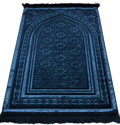 Modefa Prayer Rug Navy Blue Luxury Velvet Islamic Prayer Rug 5 Piece Ramadan Gift Set - Navy Blue