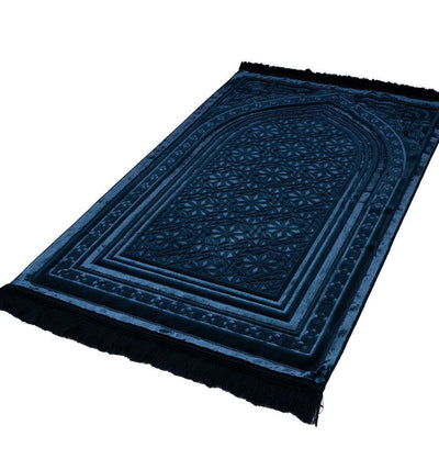 Modefa Prayer Rug Navy Blue Luxury Velvet Islamic Prayer Rug 5 Piece Ramadan Gift Set - Navy Blue