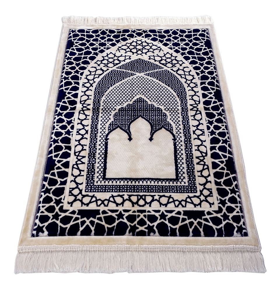 Modefa Prayer Rug Navy Blue Saray Plush Islamic Prayer Rug - Navy Blue