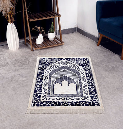 Modefa Prayer Rug Navy Blue Saray Plush Islamic Prayer Rug - Navy Blue