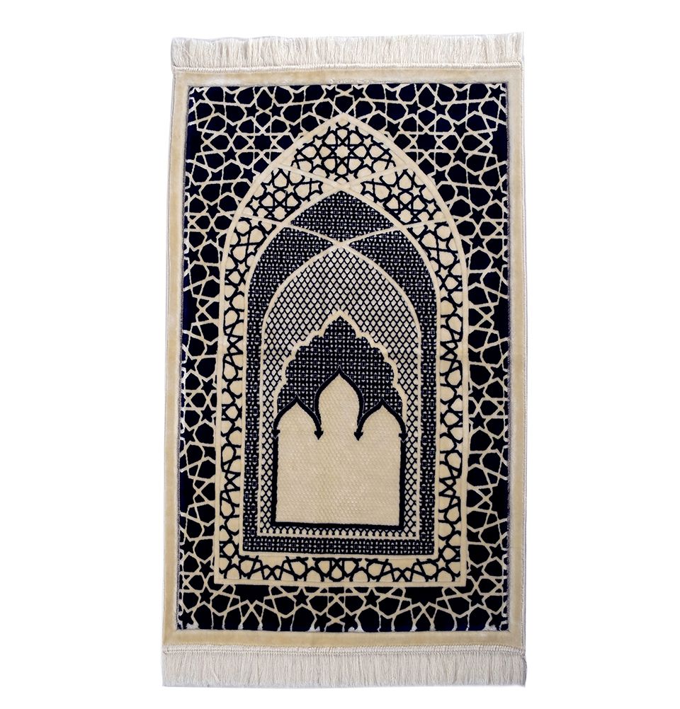 Modefa Prayer Rug Navy Blue Saray Plush Islamic Prayer Rug - Navy Blue