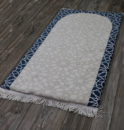 Modefa Prayer Rug Navy Blue/White Foldable Foam Islamic Prayer Rug with Carry Case Selcuk Star - Dark Navy Blue
