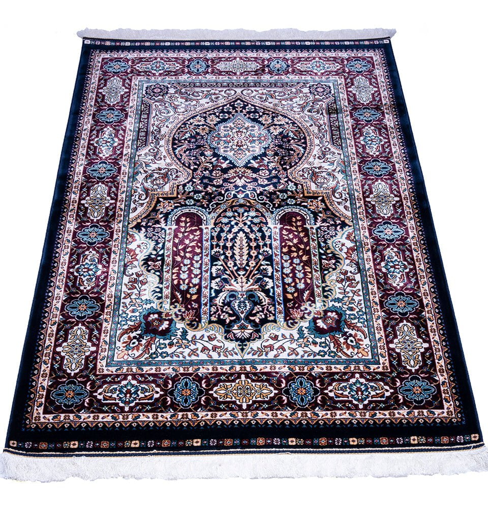 Modefa Prayer Rug Navy Luxury Velvet Carpet Islamic Prayer Rug Sultan Grace - Navy