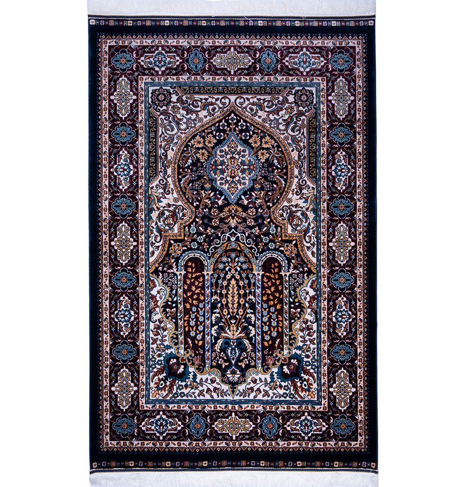 Modefa Prayer Rug Navy Luxury Velvet Carpet Islamic Prayer Rug Sultan Grace - Navy