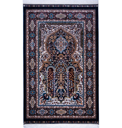 Modefa Prayer Rug Navy Luxury Velvet Carpet Islamic Prayer Rug Sultan Grace - Navy
