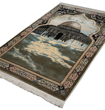 Modefa Prayer Rug Olive Green Erguvan Luxury Kilim Velvet Carpet Islamic Prayer Rug - Aqsa Olive Green