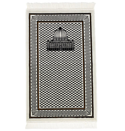 Modefa Prayer Rug Palestine Velvet Islamic Prayer Rug - Aqsa Black & White