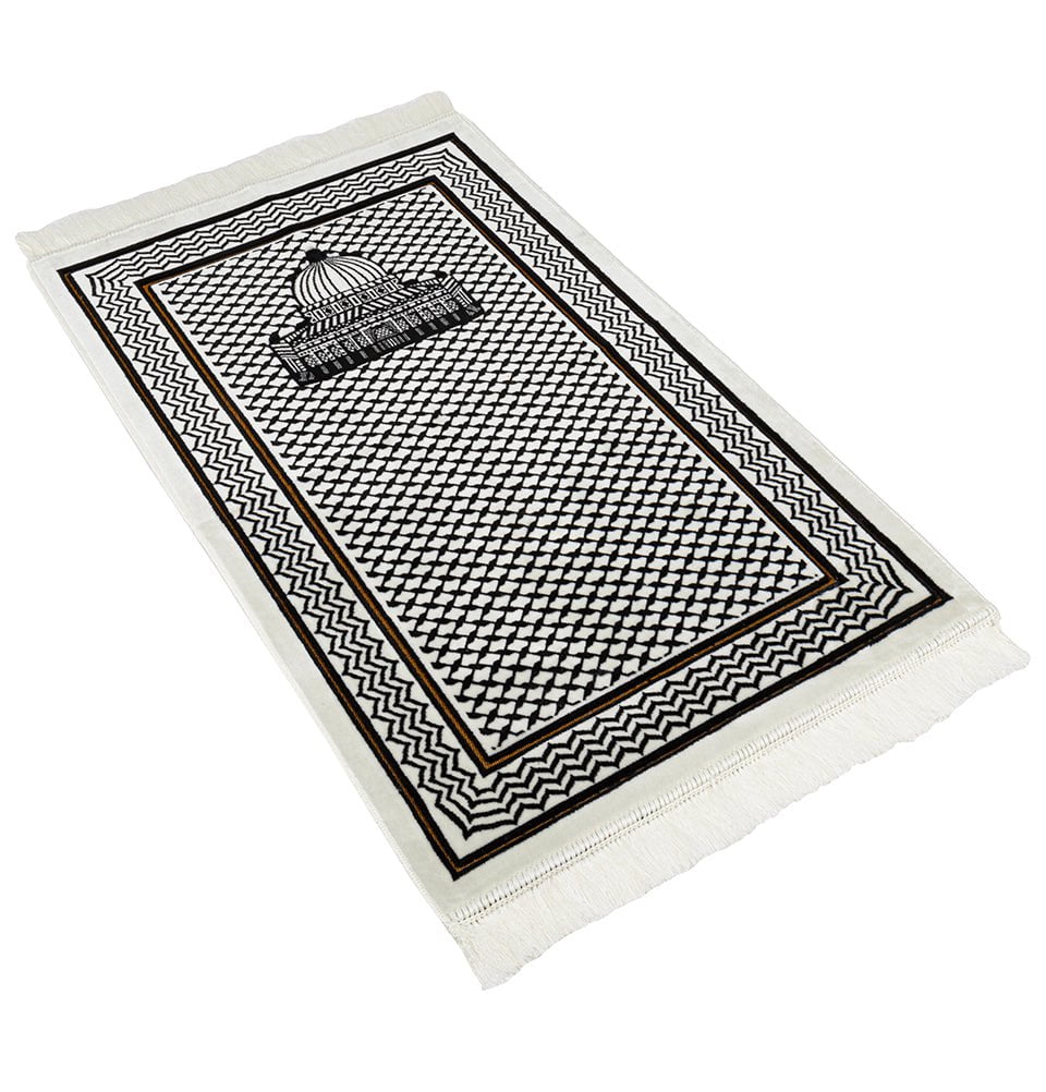 Palestine Rug Palestine Velvet Islamic Prayer Rug - Aqsa Black & White