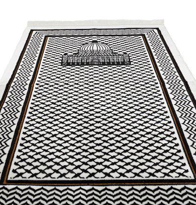 Modefa Prayer Rug Palestine Velvet Islamic Prayer Rug - Aqsa Black & White