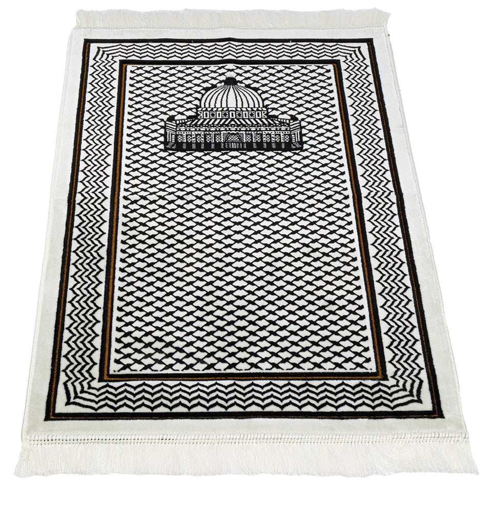 Modefa Prayer Rug Palestine Velvet Islamic Prayer Rug - Aqsa Black & White