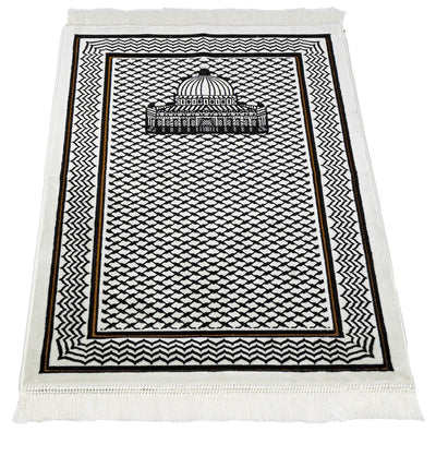 Modefa Prayer Rug Palestine Velvet Islamic Prayer Rug - Aqsa Black & White