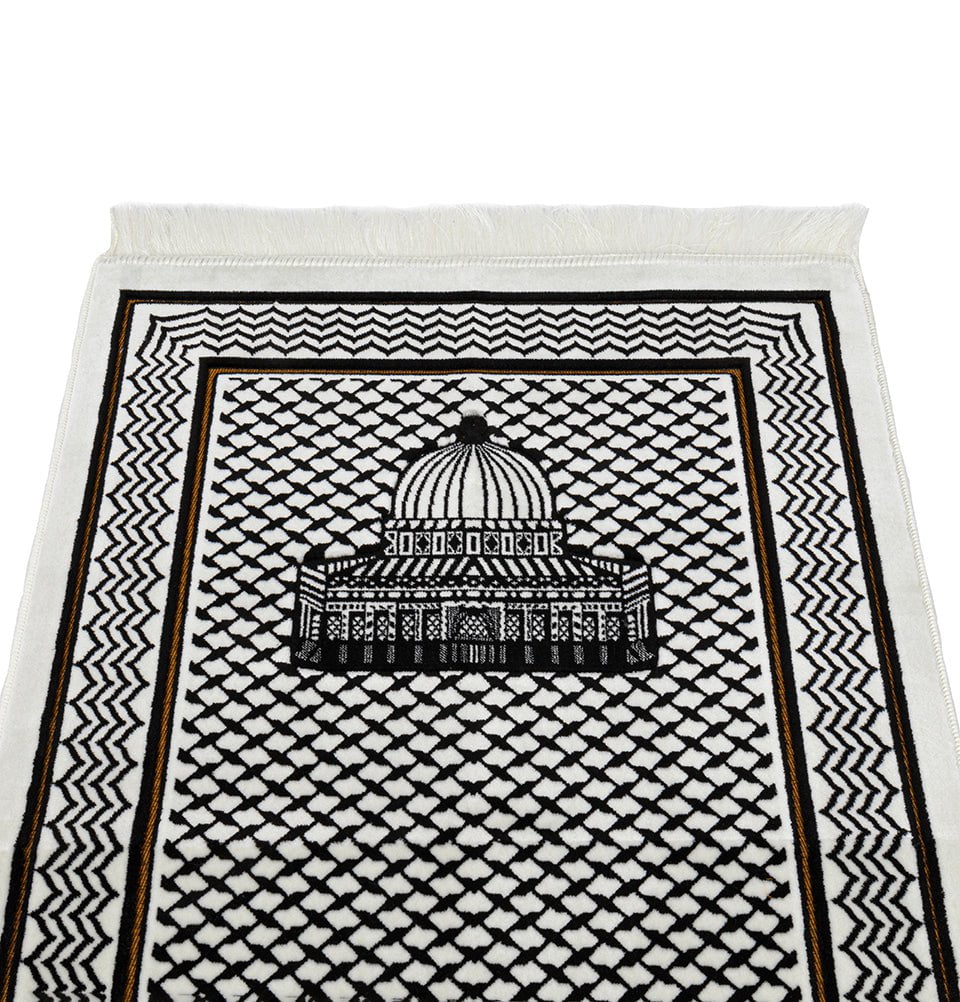 Modefa Prayer Rug Palestine Velvet Islamic Prayer Rug - Aqsa Black & White