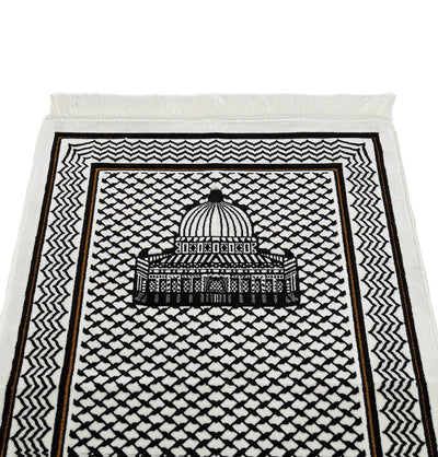 Modefa Prayer Rug Palestine Velvet Islamic Prayer Rug - Aqsa Black & White
