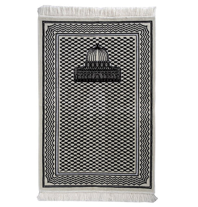 Palestine Velvet Islamic Prayer Rug - Aqsa Black & White