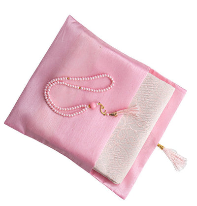 Modefa Prayer Rug Pink Islamic Gift Set - Prayer Mat & Tesbih in Taffeta Gift Bag - Pink