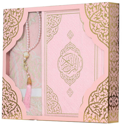 Modefa Prayer Rug Pink Prayer Rug Gift Box Set - With Quran & Prayer Beads Pink