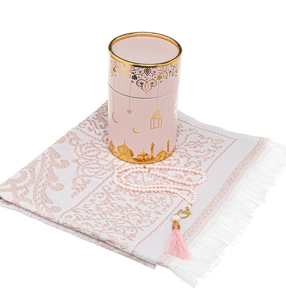 Ramadan Lantern Cylinder Gift Box Set with Prayer Mat & Prayer Beads -