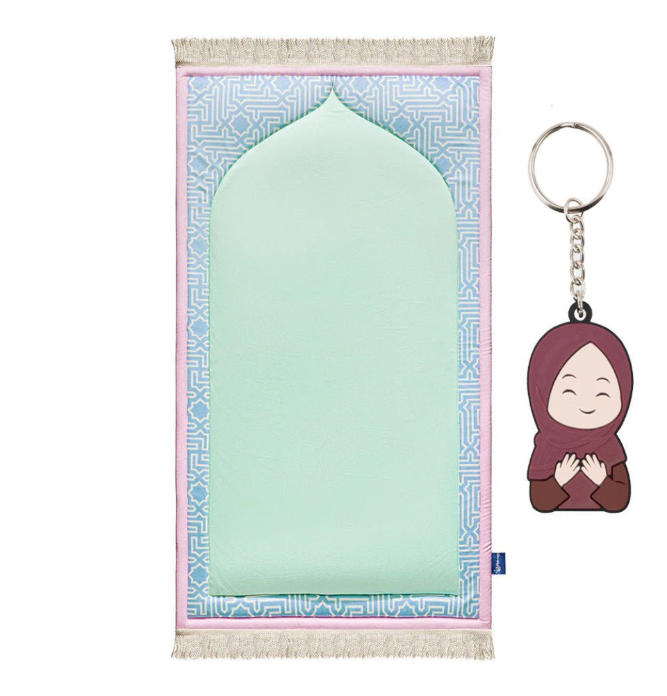 Modefa Prayer Rug Premium Foldable Cushion Junior Prayer Mat - Andulus Arch Pastel Green