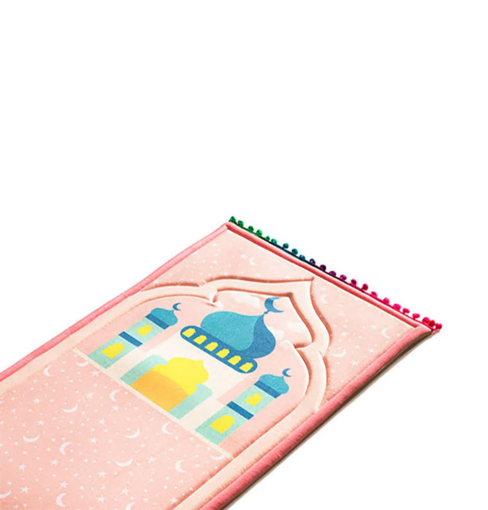 Modefa Prayer Rug Premium Foldable Cushion Kid Prayer Mat - Celestial Mosque Pink