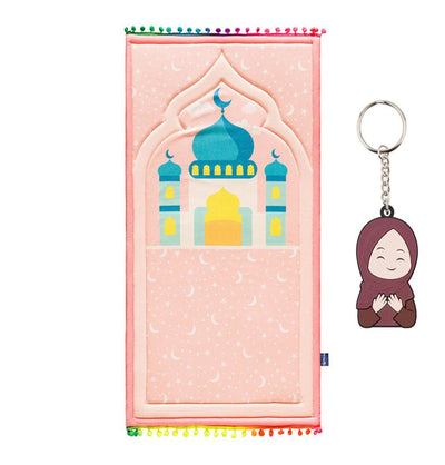 Modefa Prayer Rug Premium Foldable Cushion Kid Prayer Mat - Celestial Mosque Pink