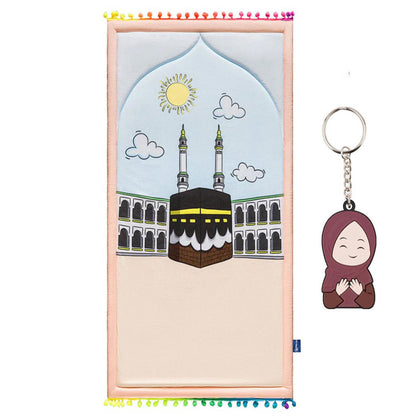 Modefa Prayer Rug Premium Foldable Cushion Kid Prayer Mat - Kaaba Light Peach