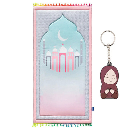 Modefa Prayer Rug Premium Foldable Cushion Kid Prayer Mat - Mosaic Minarets Pink