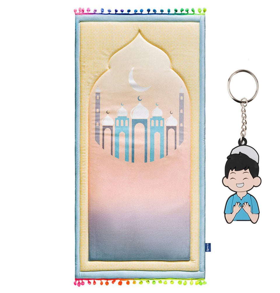Premium Foldable Cushion Kids Prayer Mat - Mosaic Minarets Yellow