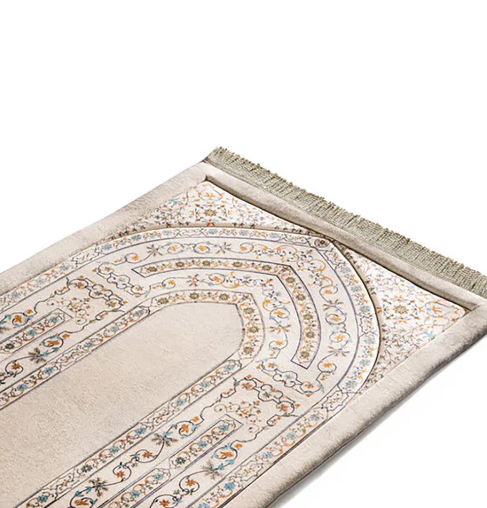 Modefa Prayer Rug Premium Foldable Cushion Prayer Mat - Arabesque Vines Beige