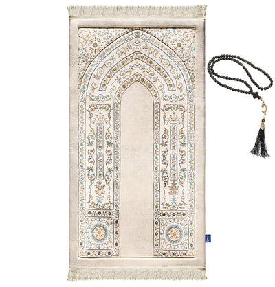 Modefa Prayer Rug Premium Foldable Cushion Prayer Mat - Arabesque Vines Beige