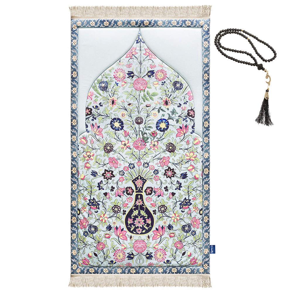 Modefa Prayer Rug Premium Foldable Cushion Prayer Mat - Floral Arch Blue and Pink