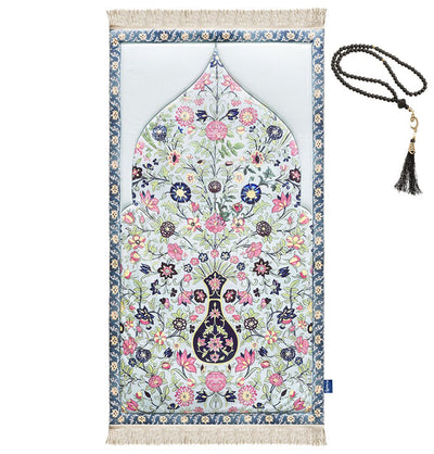 Modefa Prayer Rug Premium Foldable Cushion Prayer Mat - Floral Arch Blue and Pink