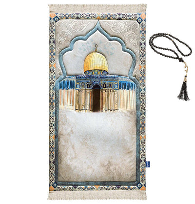 Modefa Prayer Rug Premium Foldable Cushion Prayer Mat - Sacred Aqsa Beige